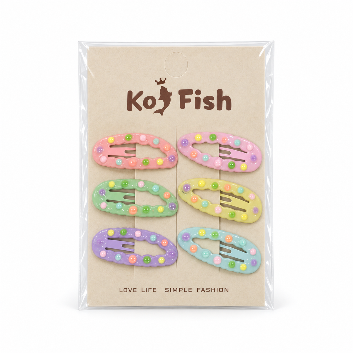 6-Piece Pastel Beaded Hair Clip Set – Assorted Shapes