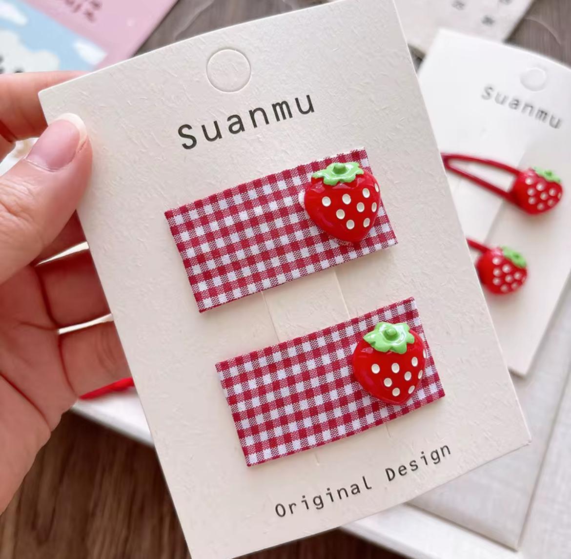 Kids’ Strawberry Hair Accessories – 2-Piece Clip or Hair Tie Set