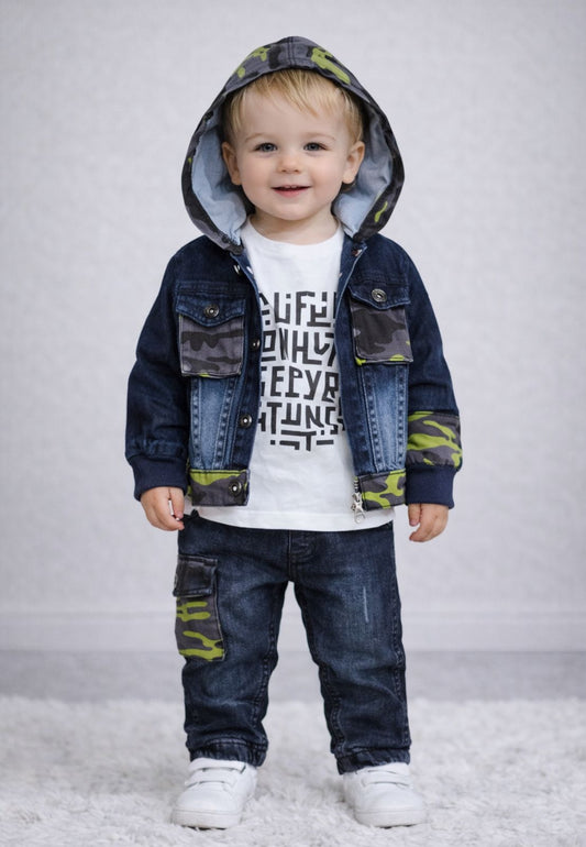Mini Street Denim Hoodie Set (3-piece-set)