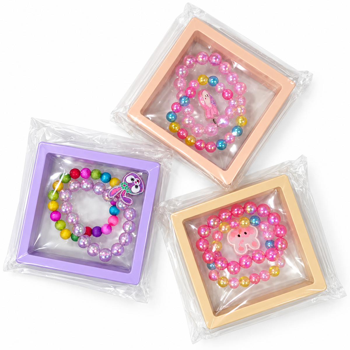 Kids’ Beaded Bracelet Gift Set – Character & Pearl Styles