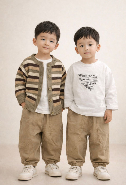 Boys 3-Piece Knit Cardigan Set – Striped Sweater & Jogger Pants