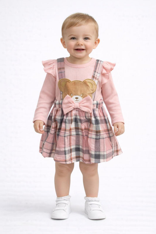 Pink Teddy Plaid Dress Set