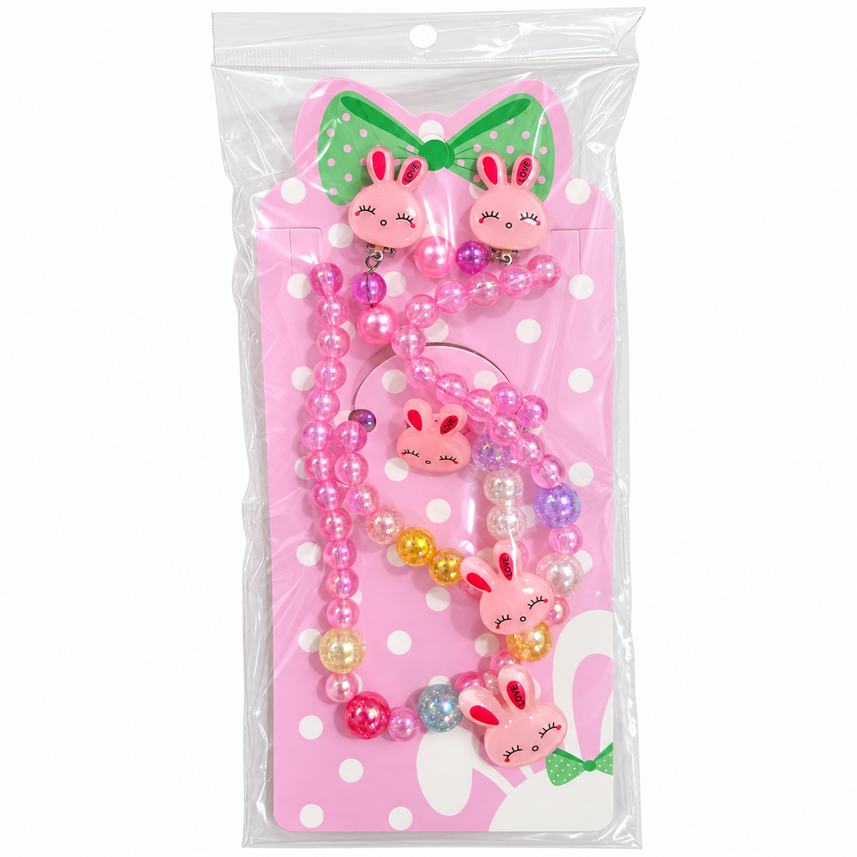Kids’ 5-Piece Beaded Jewelry Set – Necklace, Bracelet, Ring & Clip-On Earrings
