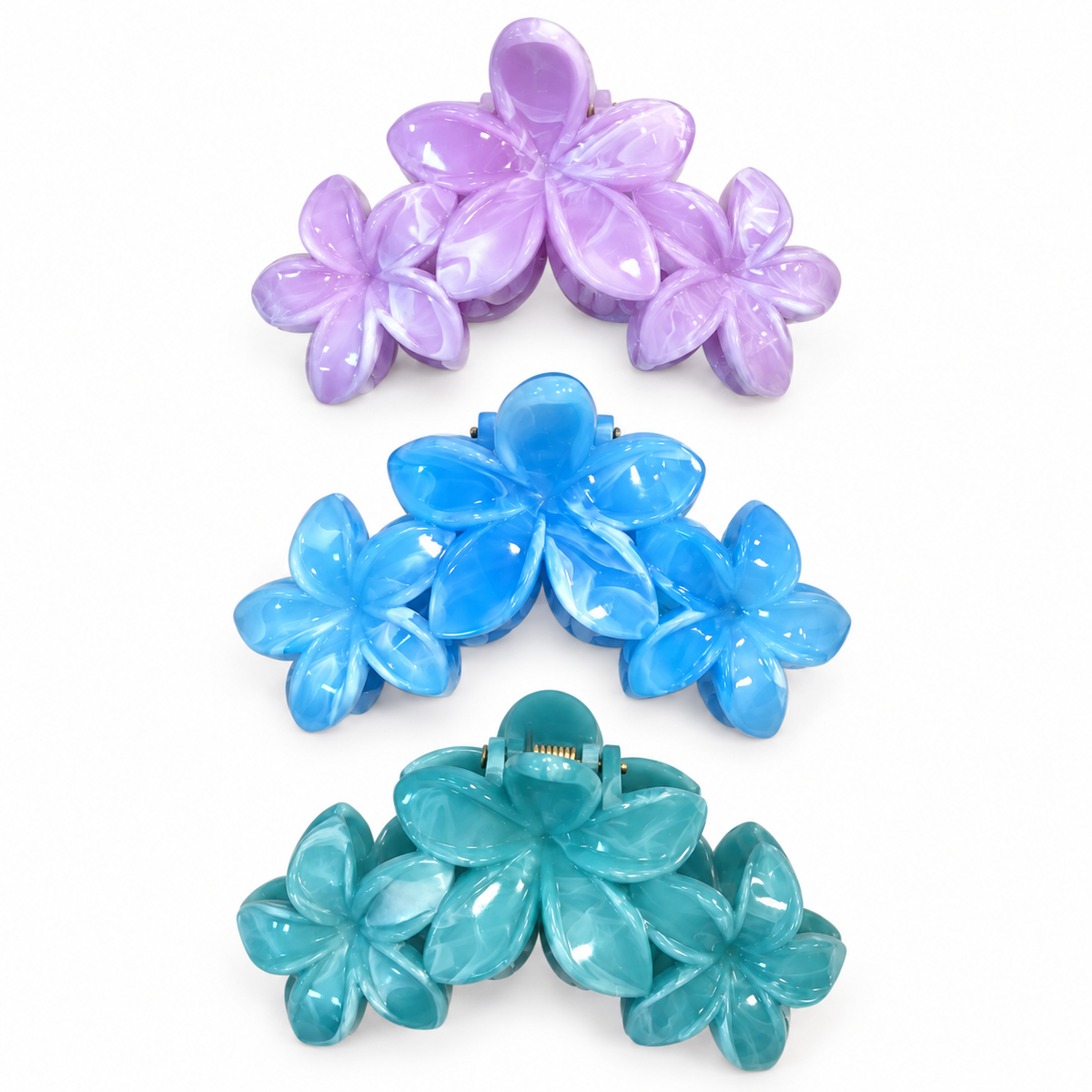 Glossy Floral Marble Hair Claw Clip – 3 Colors