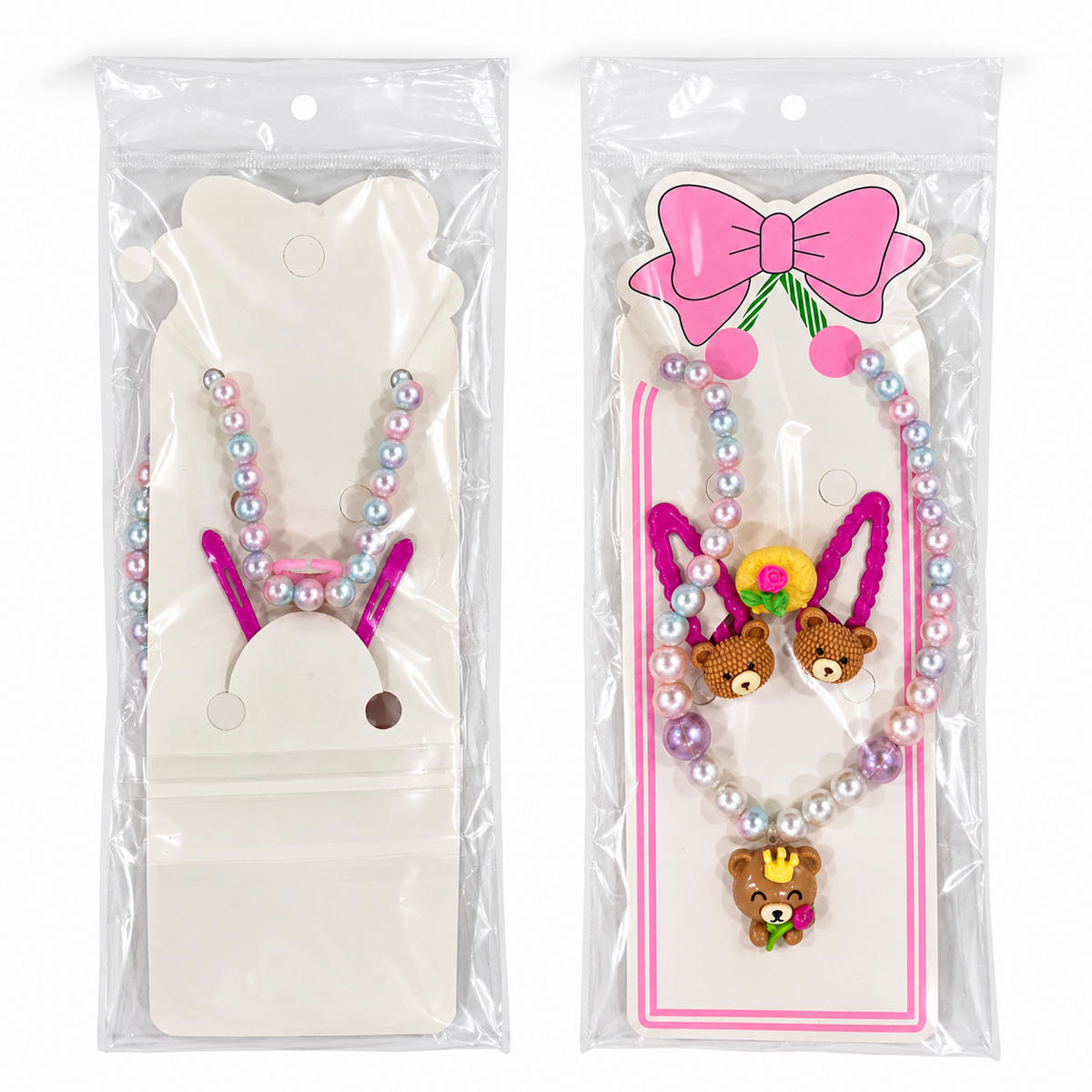 Kids’ 4-Piece Jewelry & Hair Accessory Set – Necklace, Ring & Hair Clips