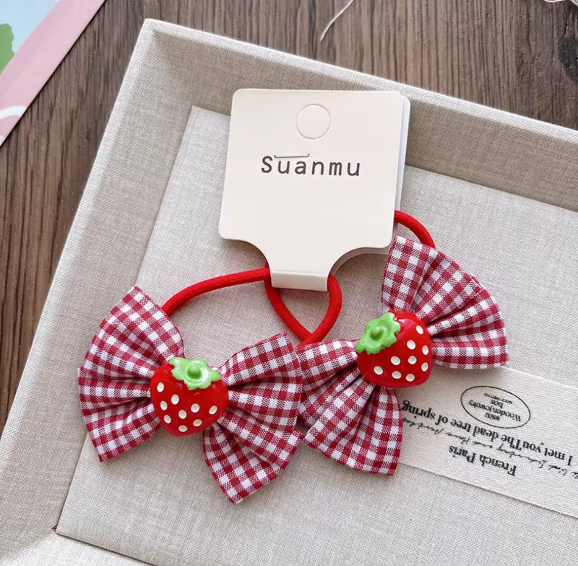 Kids’ Strawberry Hair Accessories – 2-Piece Clip or Hair Tie Set