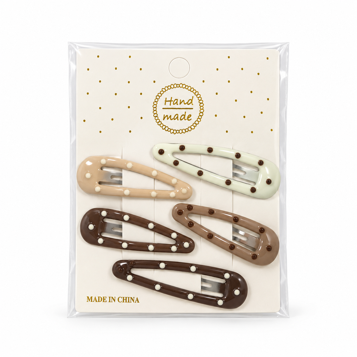 Girls’ 5-Piece Neutral Dot Hair Clip Set – Assorted Shapes