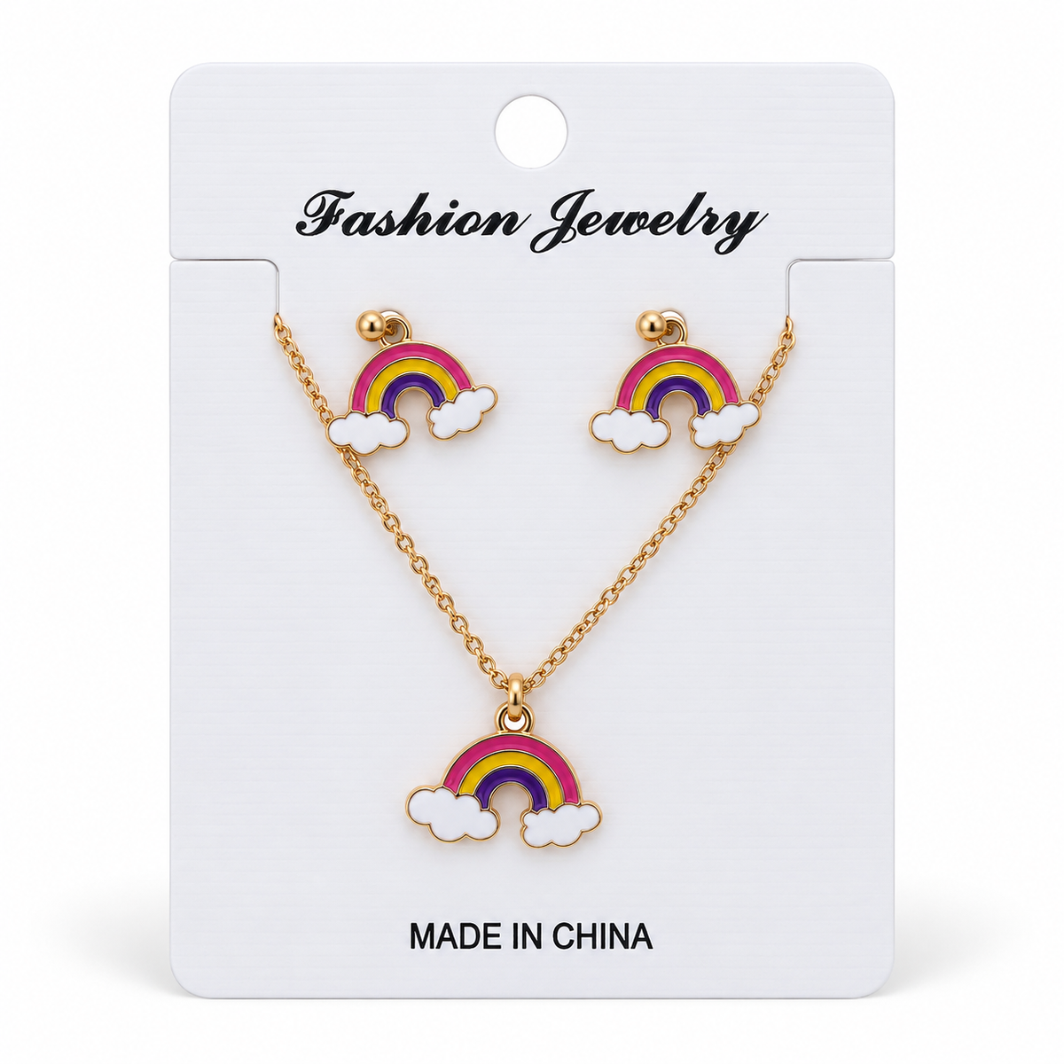 Girls’ Matching Necklace & Earrings Set – Daisy and Rainbow Styles