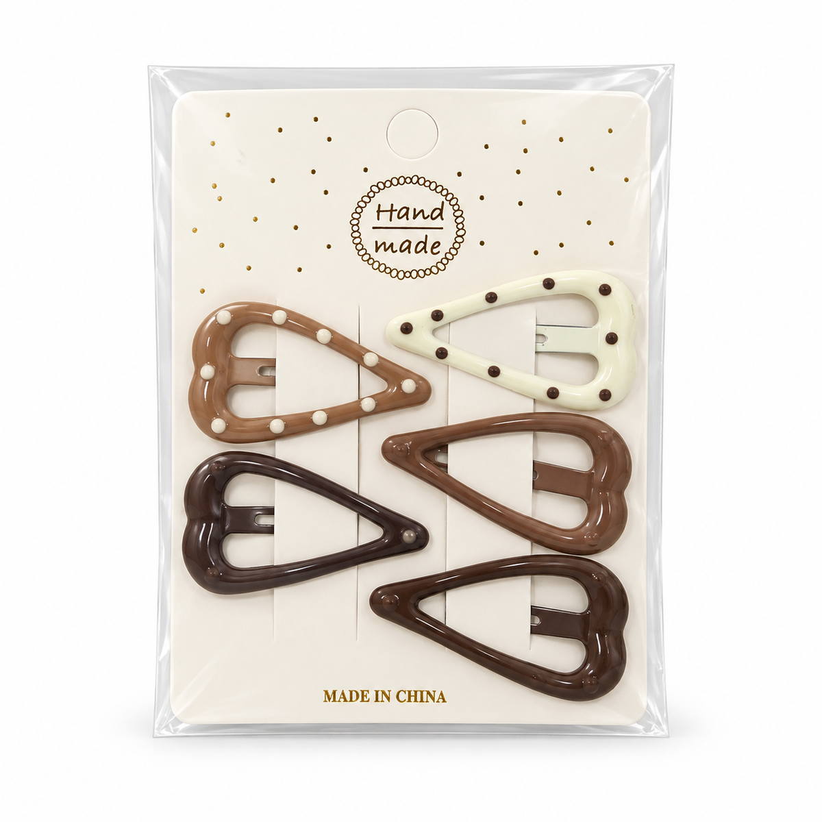 Girls’ 5-Piece Neutral Dot Hair Clip Set – Assorted Shapes