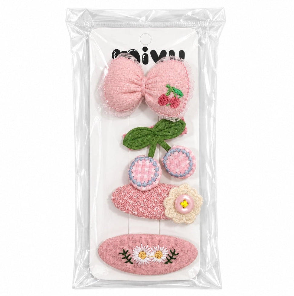 Kids’ 4-Piece Fabric Hair Clip Set – Bows, Flowers & Character Designs