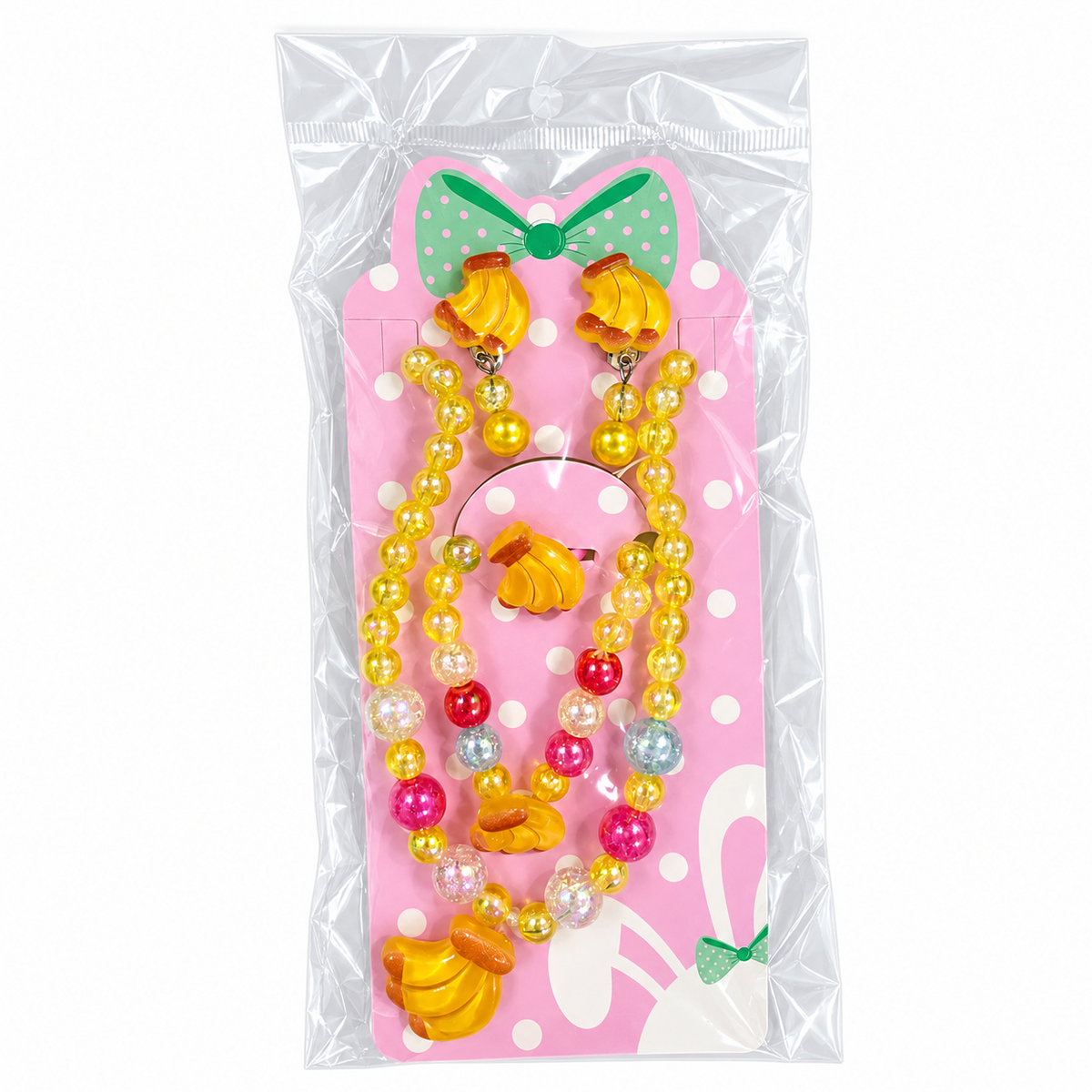 Kids’ 5-Piece Beaded Jewelry Set – Necklace, Bracelet, Ring & Clip-On Earrings