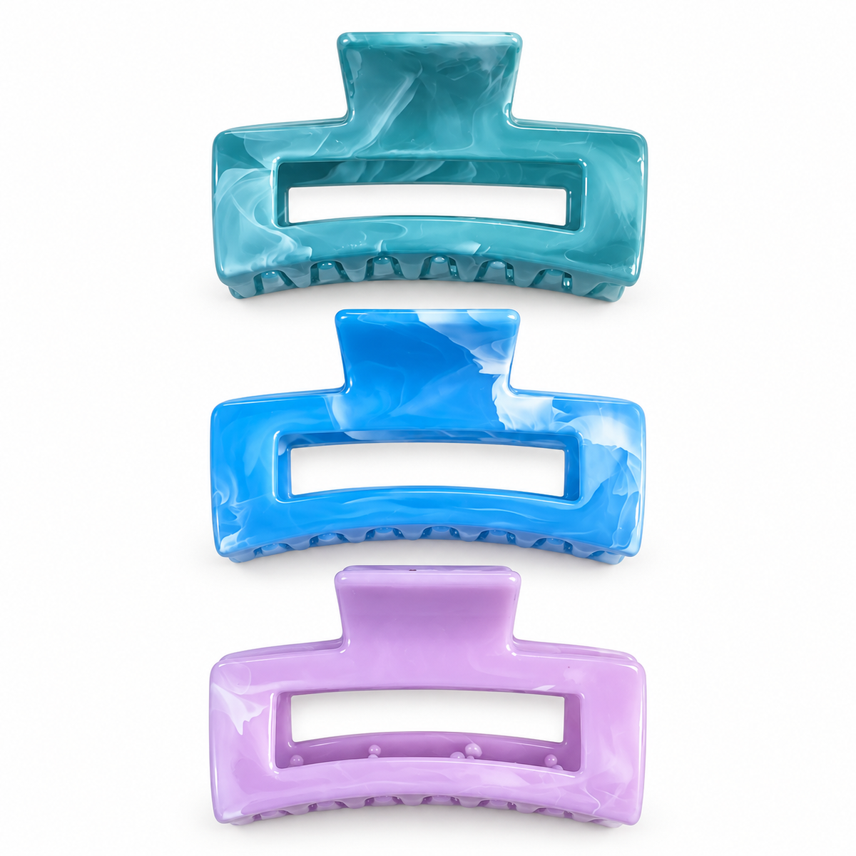 Glossy Marble Rectangular  Hair Claw Clip – 3 Colors