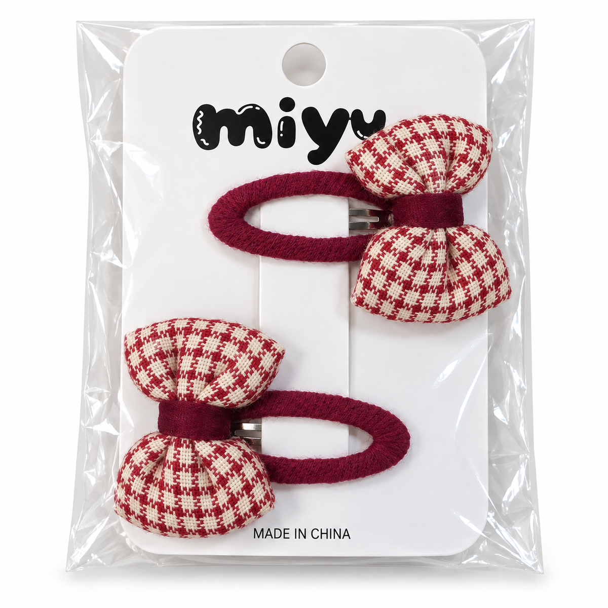 Kids’ 2-Piece Red Hair Clip Set – Bows, Checks & Polka Dots