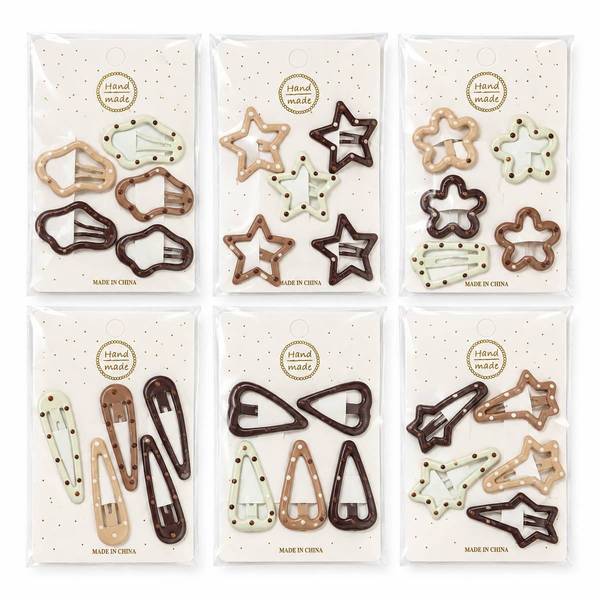 Girls’ 5-Piece Neutral Dot Hair Clip Set – Assorted Shapes