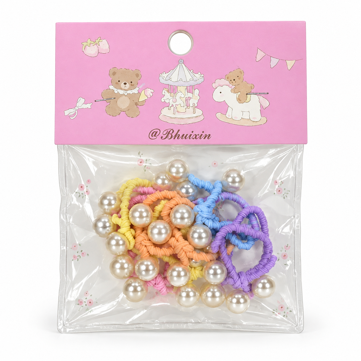 Girls’ Pearl Bead Hair Ties – 10-Piece Set