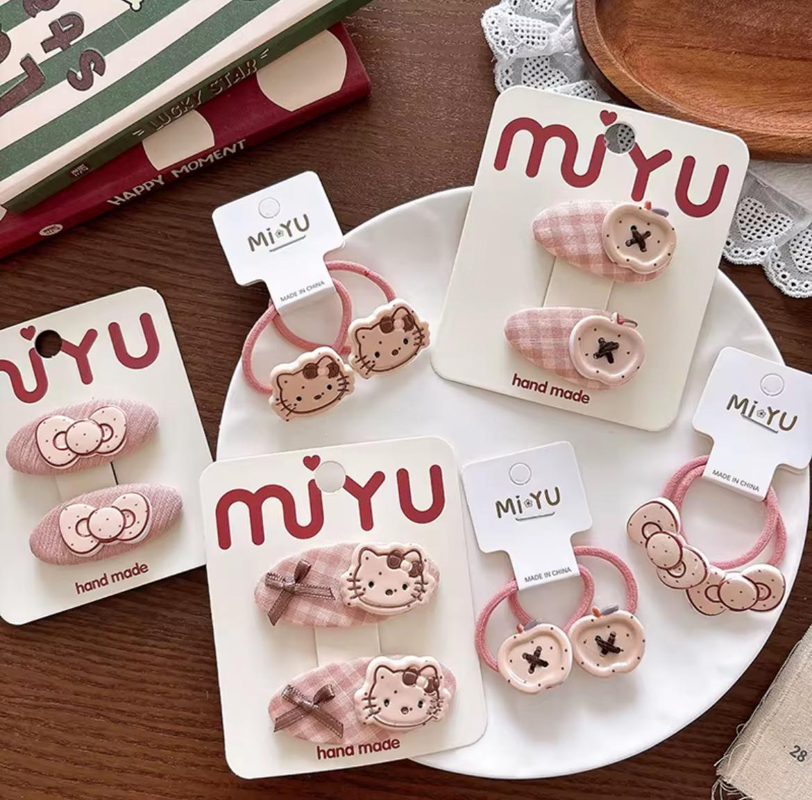 Kids’ Pink Cat & Apple Hair Clips – 2-Piece Set
