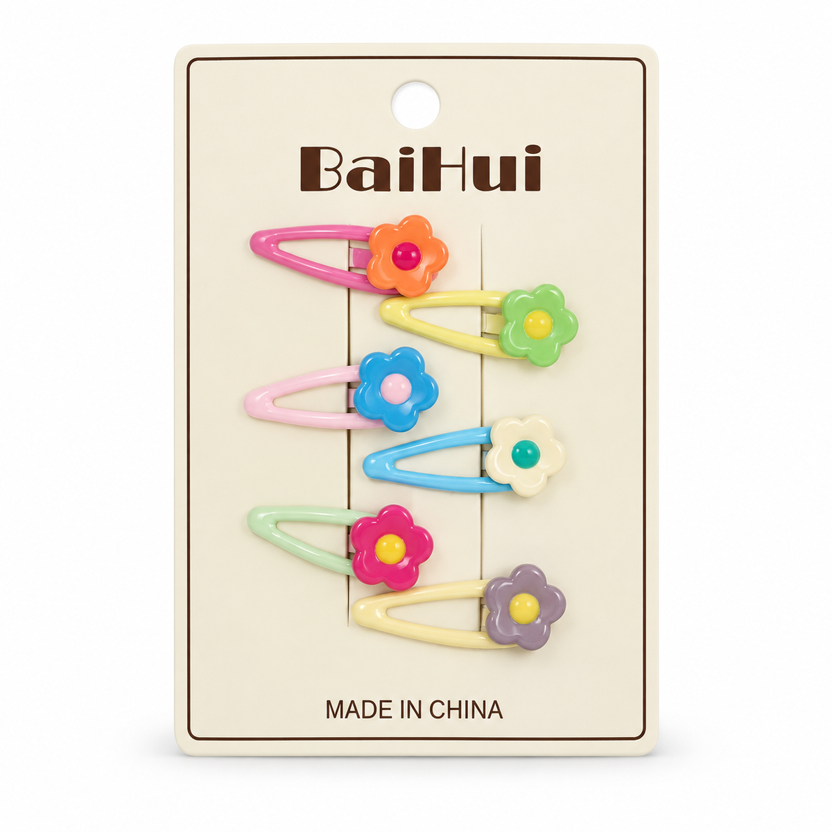 Girls’ 6-Piece Pastel Snap Hair Clip Set – Flower & Round Designs