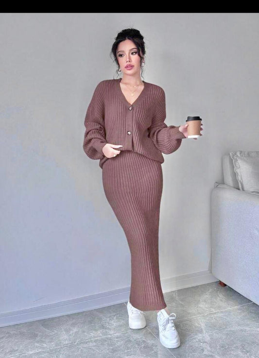 Dusty Rose Ribbed Knit Set