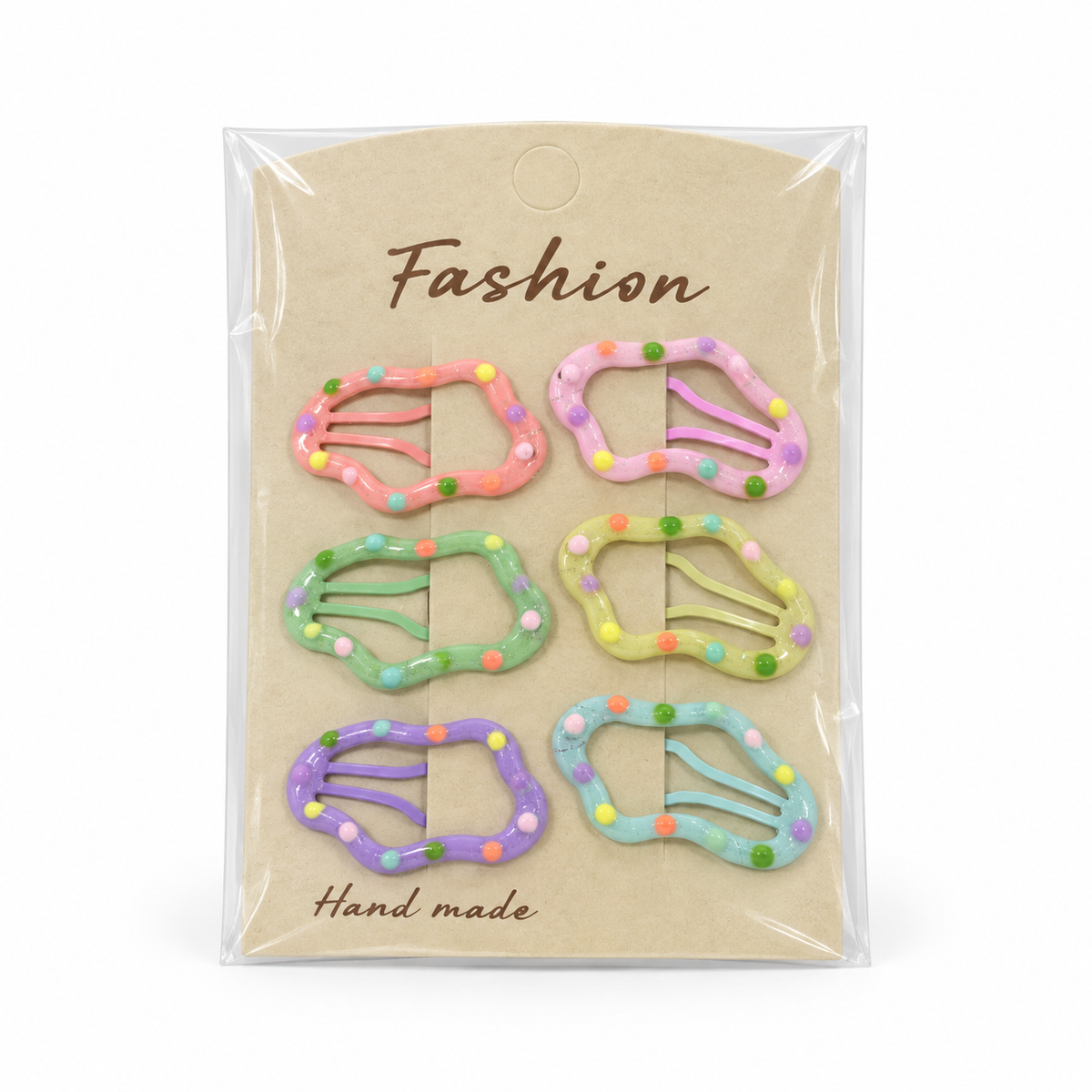 6-Piece Pastel Beaded Hair Clip Set – Assorted Shapes