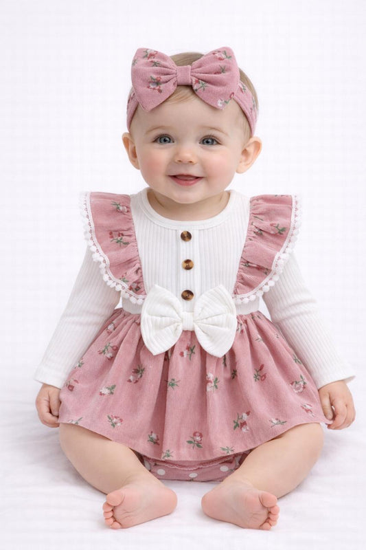 Vintage Rose Baby Dress + Bondana Set 🌸