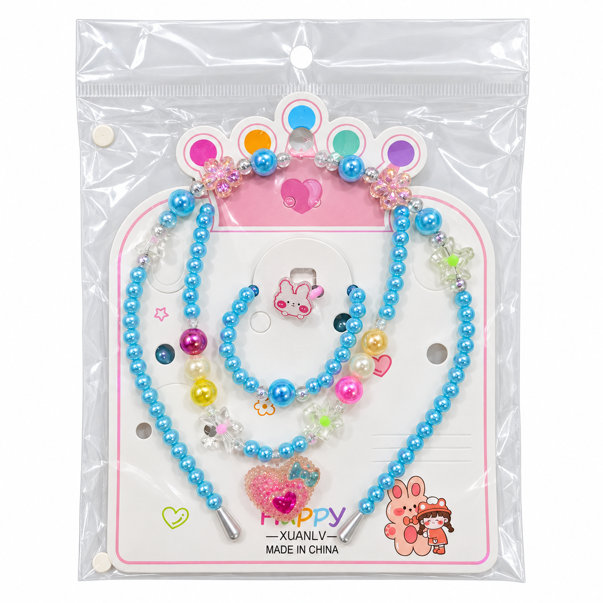 Kids’ Beaded Headband & Jewelry Set – Necklace with Ring or Clip-On Earrings