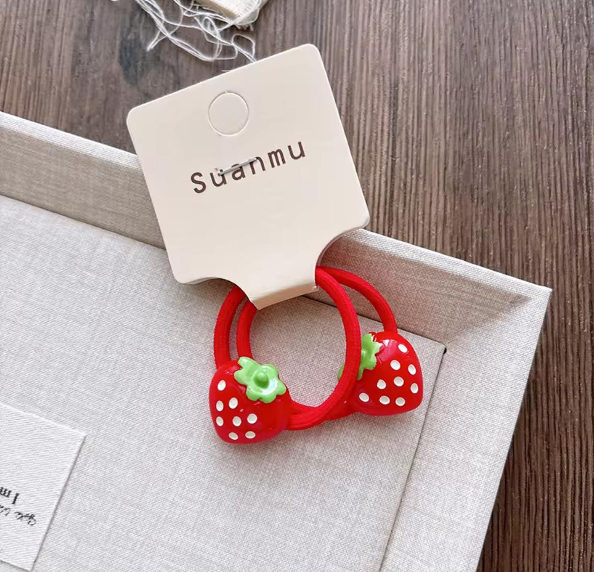 Kids’ Strawberry Hair Accessories – 2-Piece Clip or Hair Tie Set