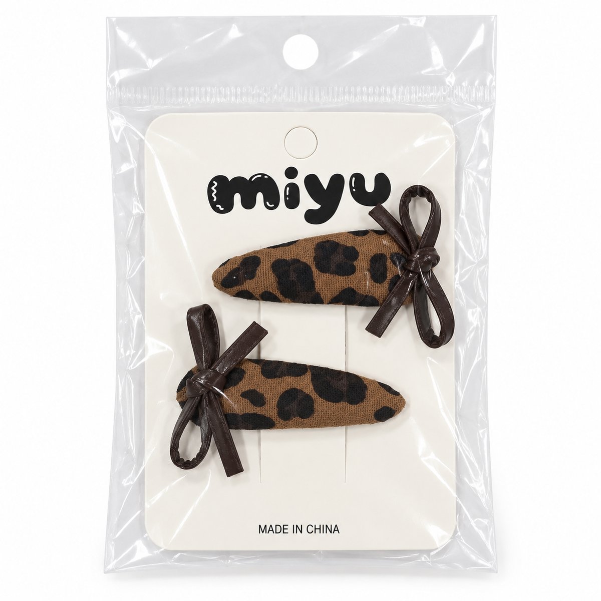 Kids’ 2-Piece Leopard-Print Hair Clip Set – Cat & Bow Styles