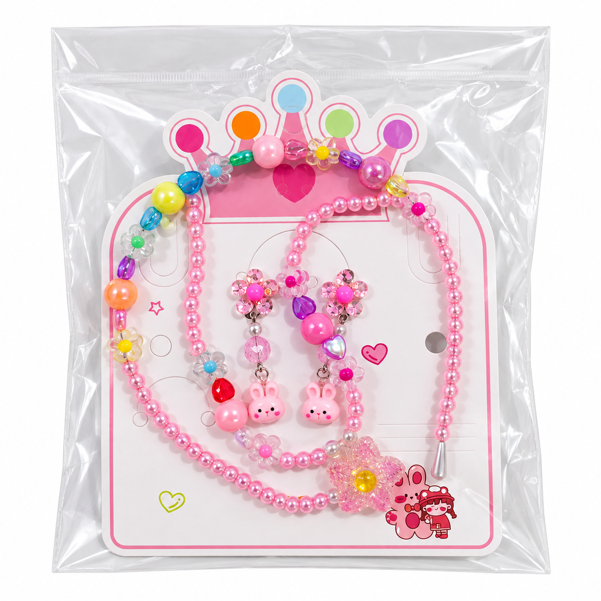 Kids’ Beaded Headband & Jewelry Set – Necklace with Ring or Clip-On Earrings