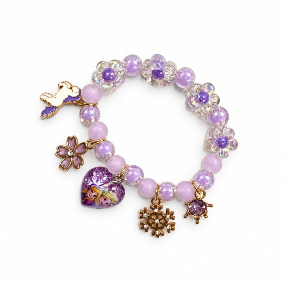 Girls’ Princess Charm Beaded Bracelet – Stretch Design