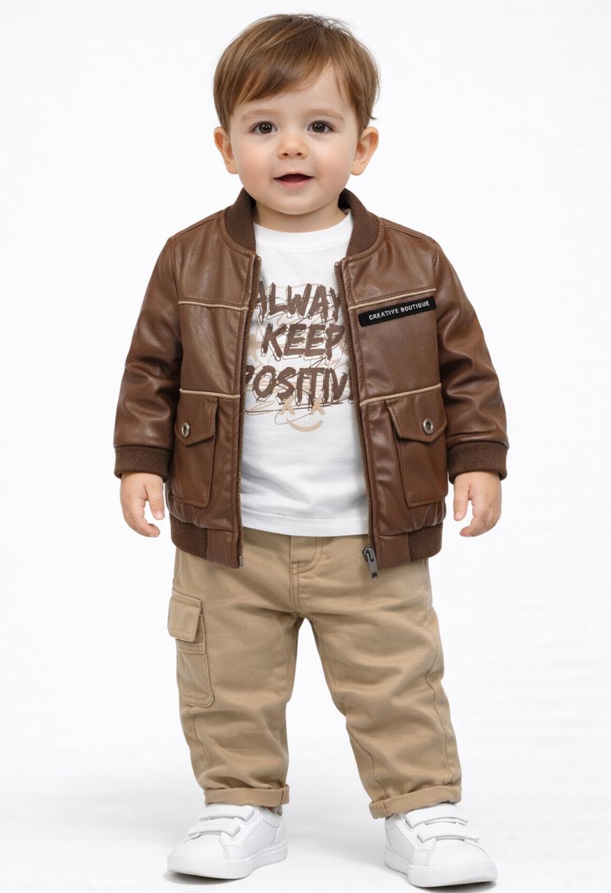 Brown Leather Jacket Set