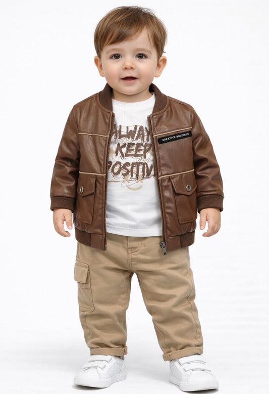 Brown Leather Jacket Set