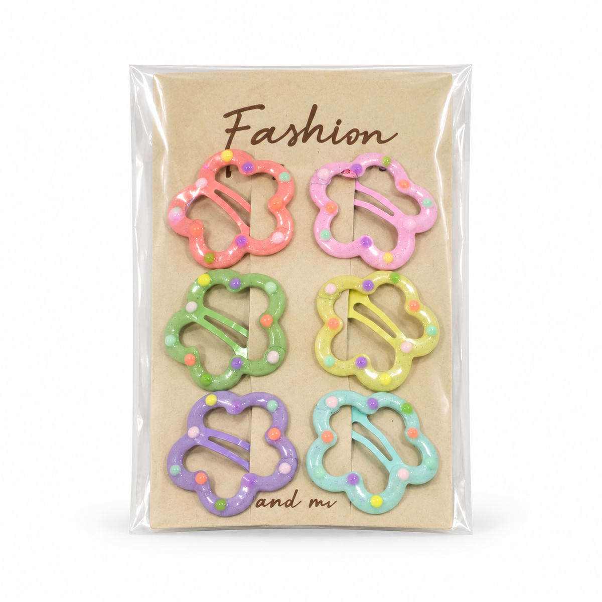 6-Piece Pastel Beaded Hair Clip Set – Assorted Shapes