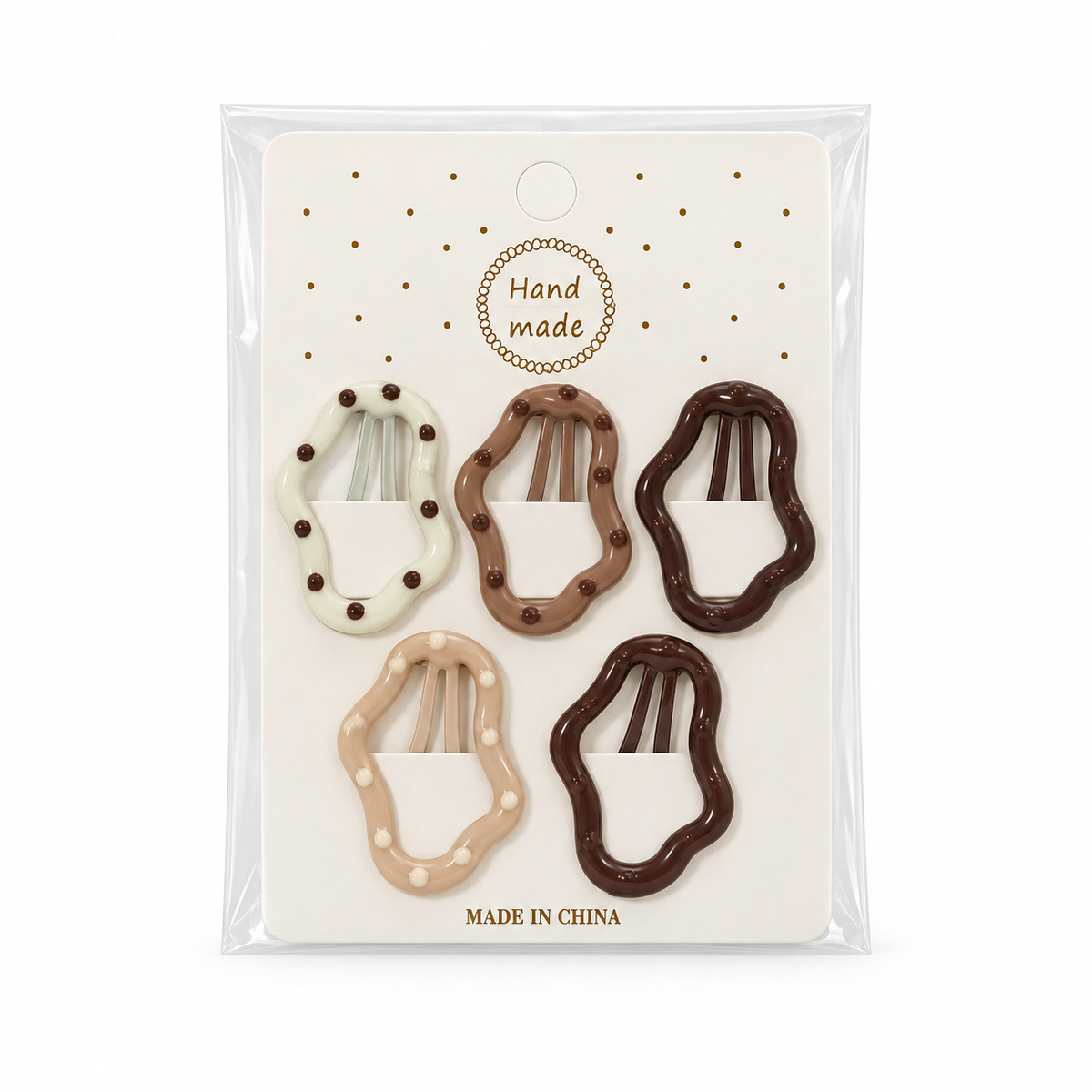 Girls’ 5-Piece Neutral Dot Hair Clip Set – Assorted Shapes