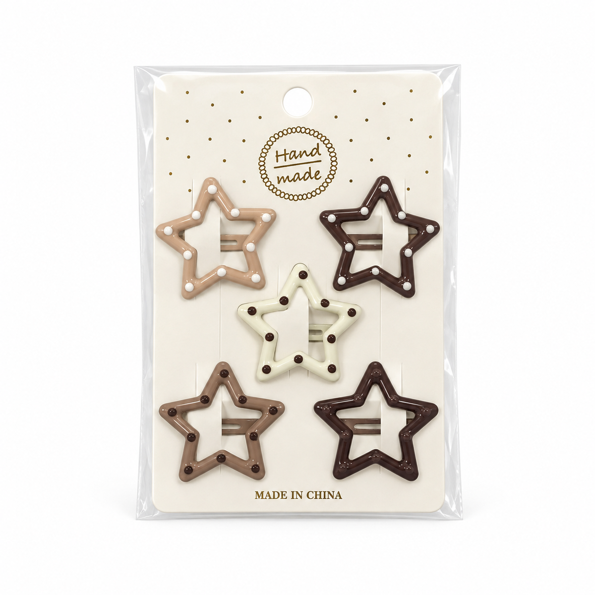 Girls’ 5-Piece Neutral Dot Hair Clip Set – Assorted Shapes