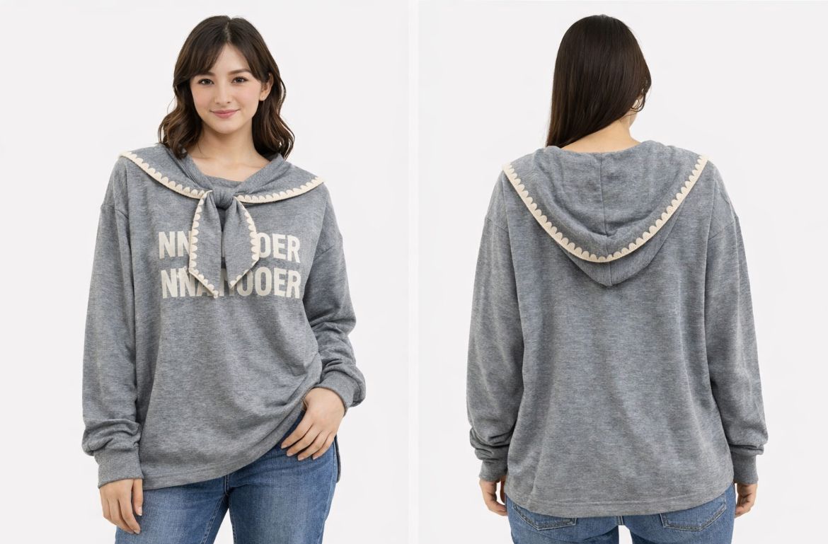 Girls Casual Sailor Collar Sweatshirt – Grey