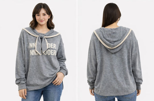 Girls Casual Sailor Collar Sweatshirt – Grey