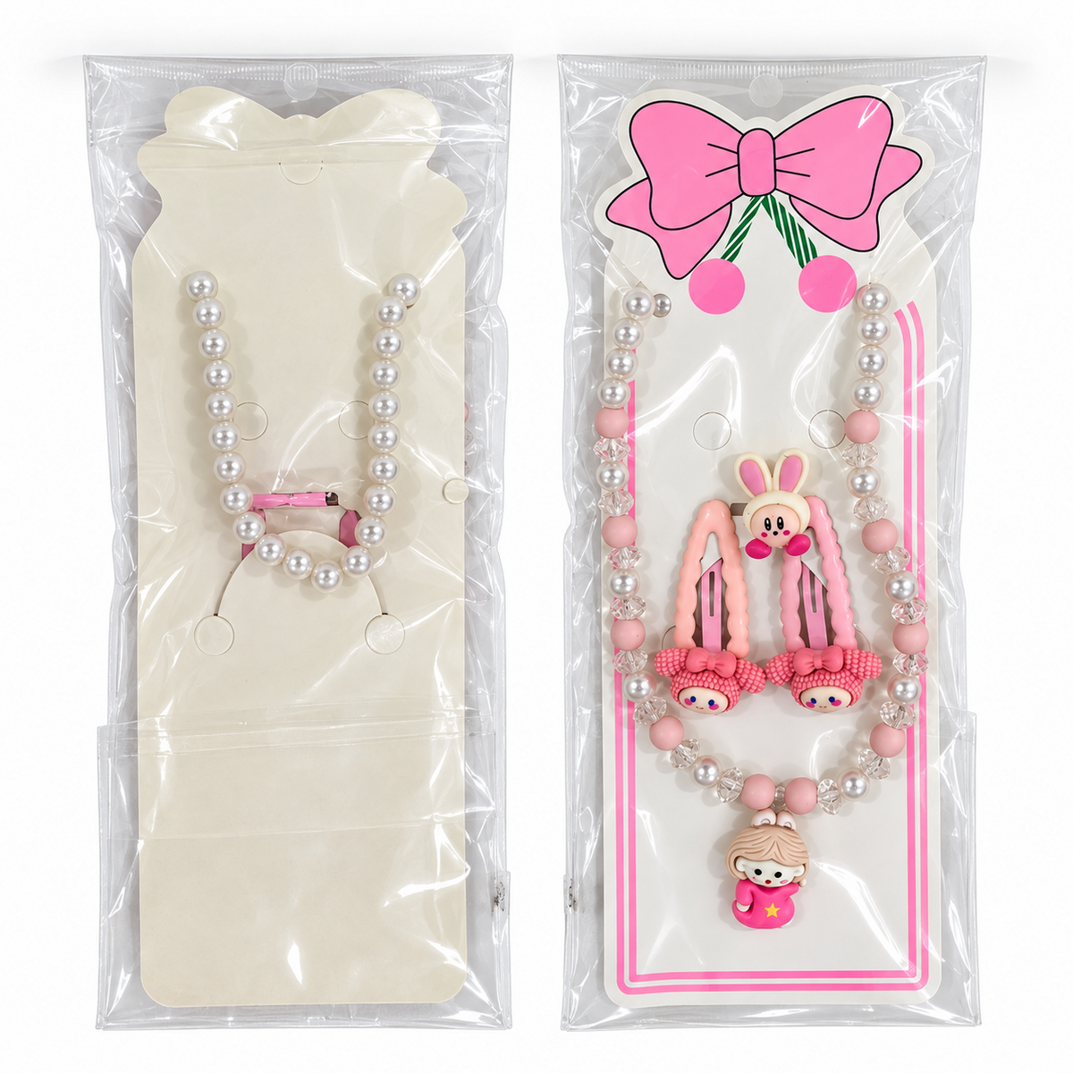 Kids’ 4-Piece Jewelry & Hair Accessory Set – Necklace, Ring & Hair Clips