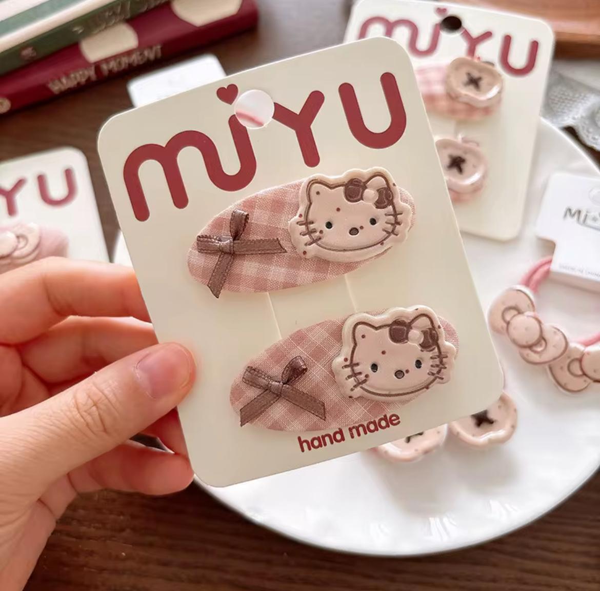 Kids’ Pink Cat & Apple Hair Clips – 2-Piece Set