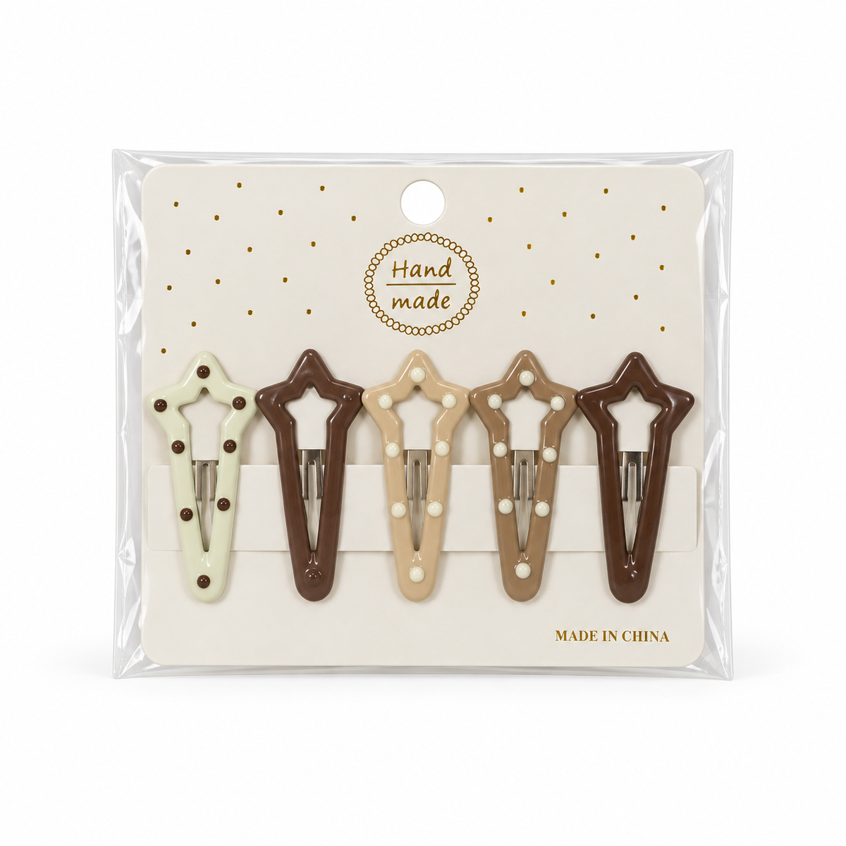 Girls’ 5-Piece Neutral Dot Hair Clip Set – Assorted Shapes