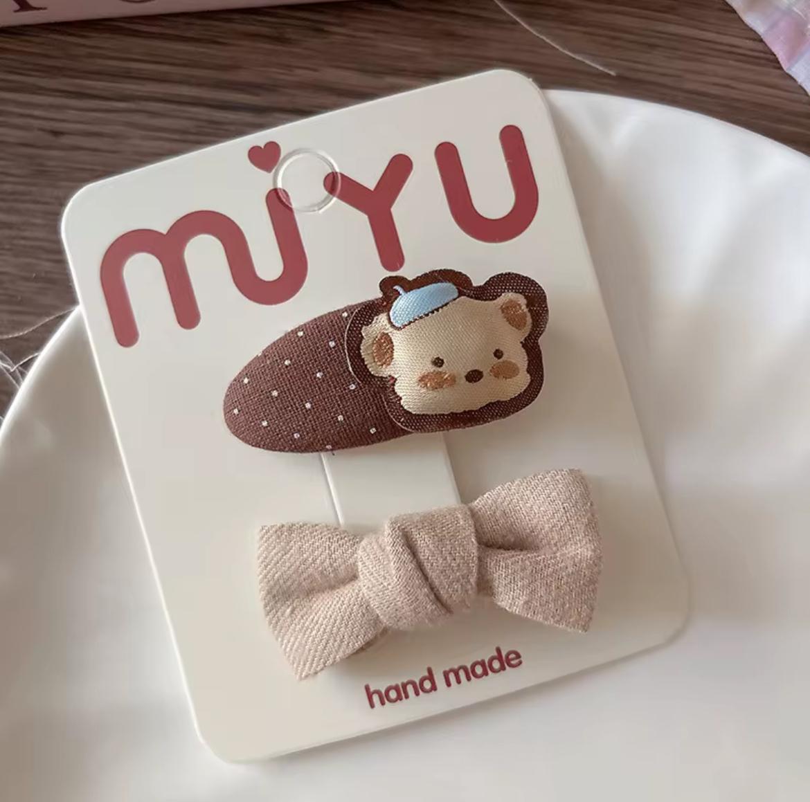 Kids’ Bear & Plaid Hair Accessories – Clips Sets