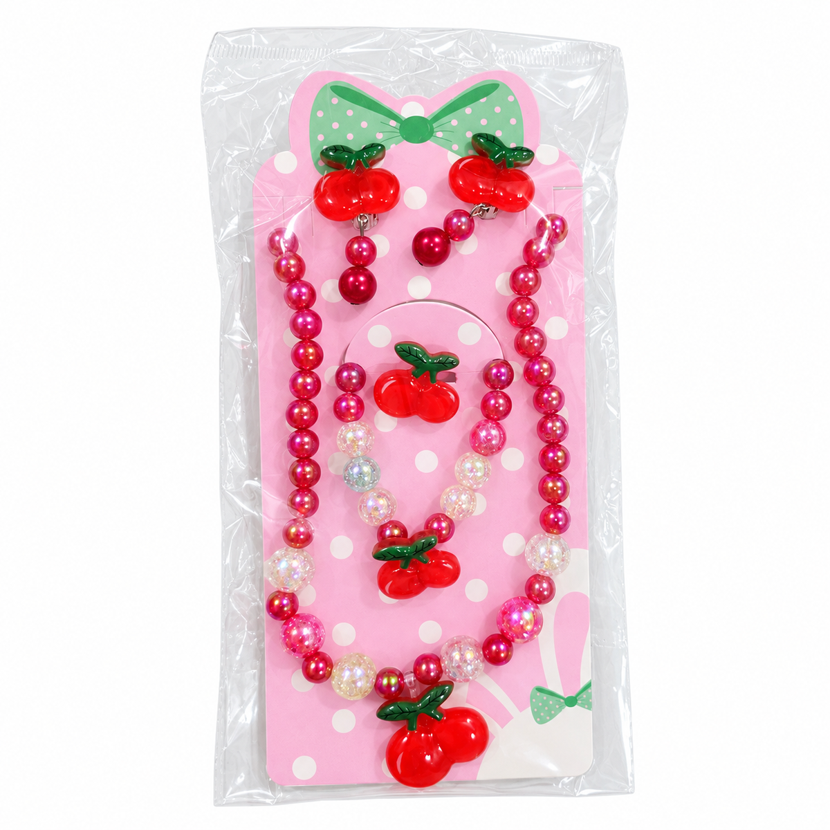 Kids’ 5-Piece Beaded Jewelry Set – Necklace, Bracelet, Ring & Clip-On Earrings