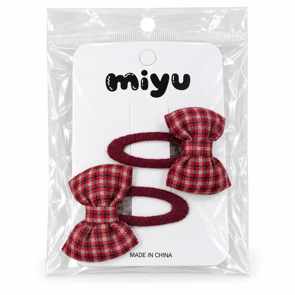 Kids’ 2-Piece Red Hair Clip Set – Bows, Checks & Polka Dots