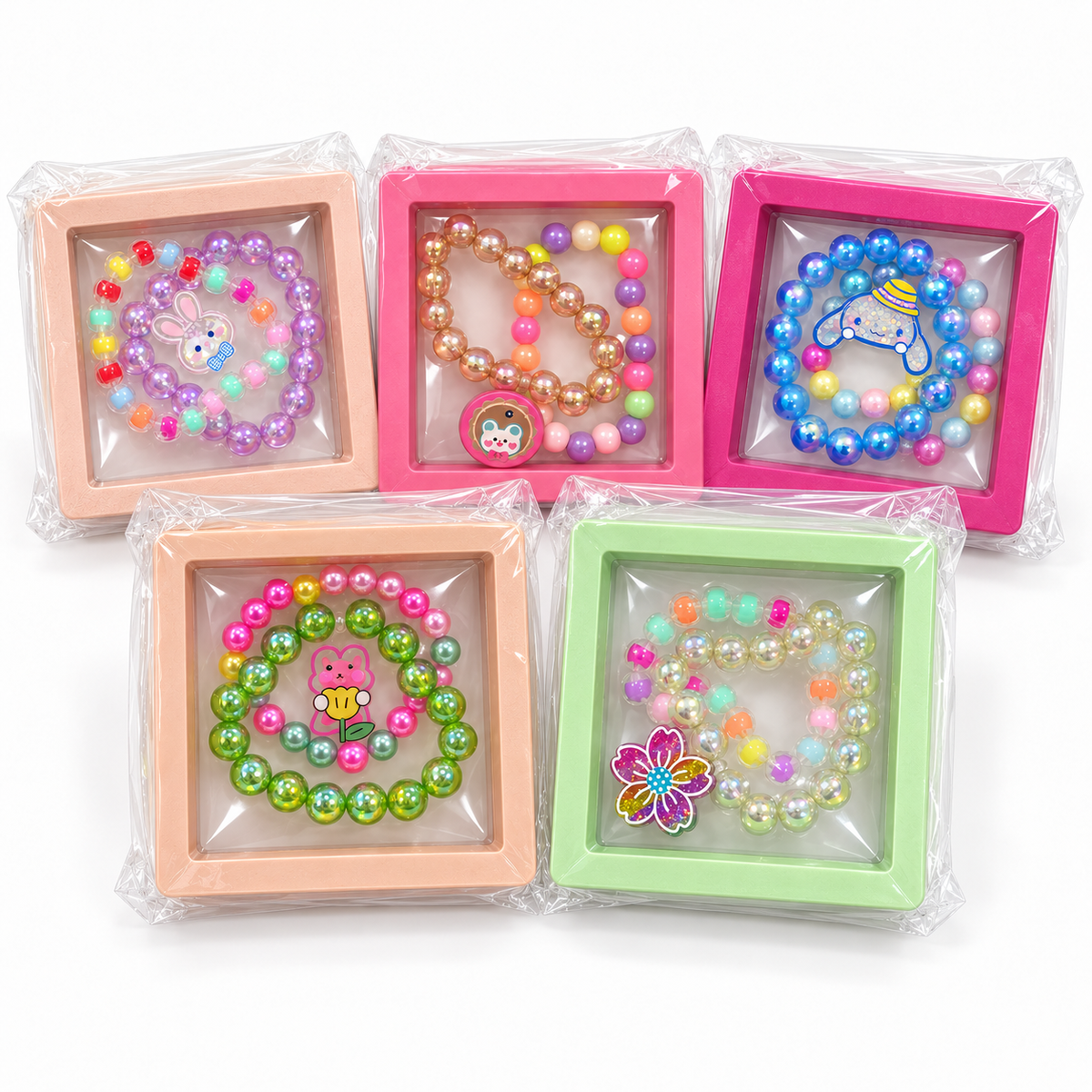 Kids’ Beaded Bracelet Gift Set – Character & Pearl Styles
